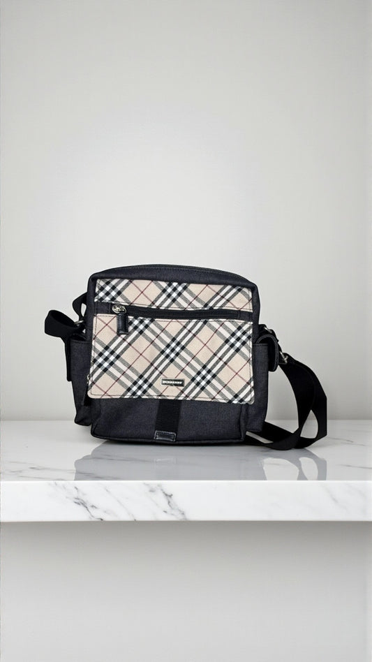 Burberry Nova Check Canvas & Denim Shoulder Bag – Black
