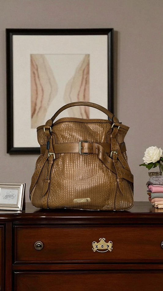 Burberry Stitched Leather Bridle Tote Bag – Brown