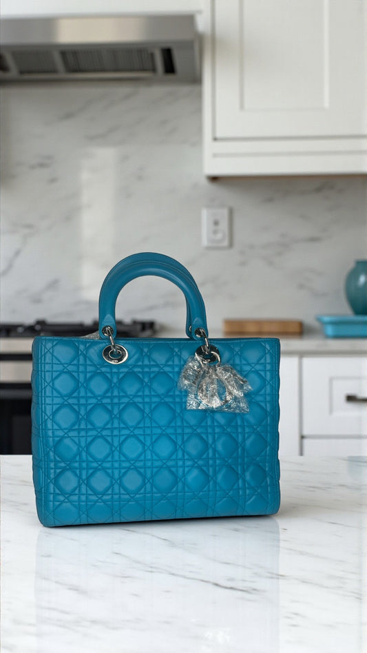 Dior Lady Dior Medium Bag in Blue Lambskin Leather