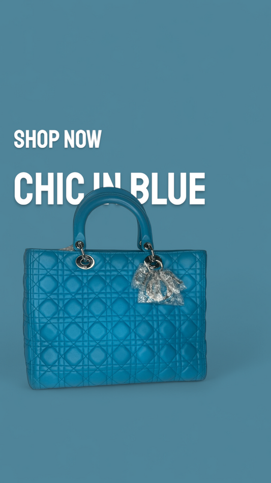 Dior Lady Dior Medium Bag in Blue Lambskin Leather