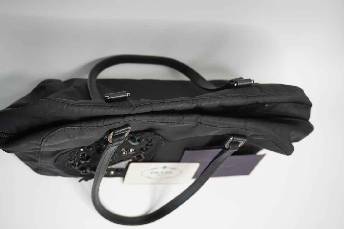 Prada Tessuto Nylon Satchel Bag with Jeweled Logo Patch