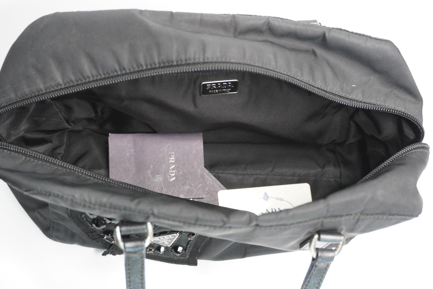 Prada Tessuto Nylon Satchel Bag with Jeweled Logo Patch