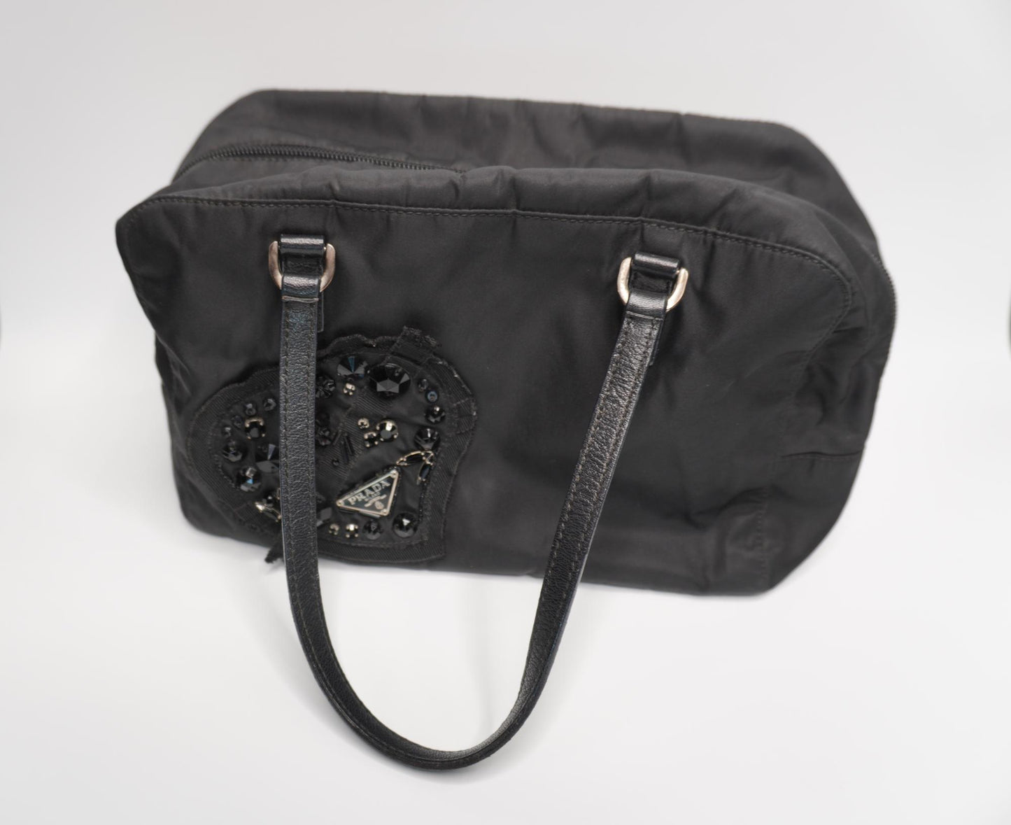 Prada Tessuto Nylon Satchel Bag with Jeweled Logo Patch