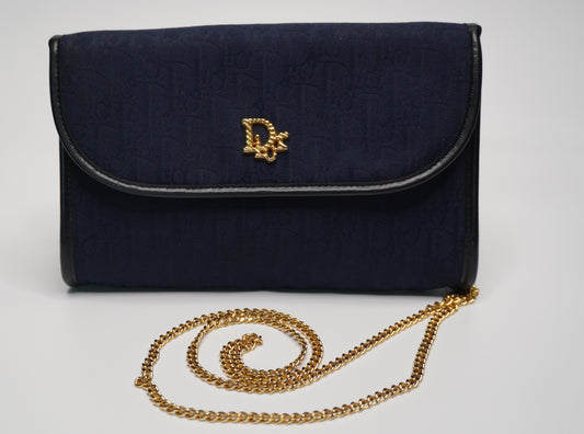 Christian Dior Vintage Trotter Canvas Chain Shoulder Bag - Navy Blue