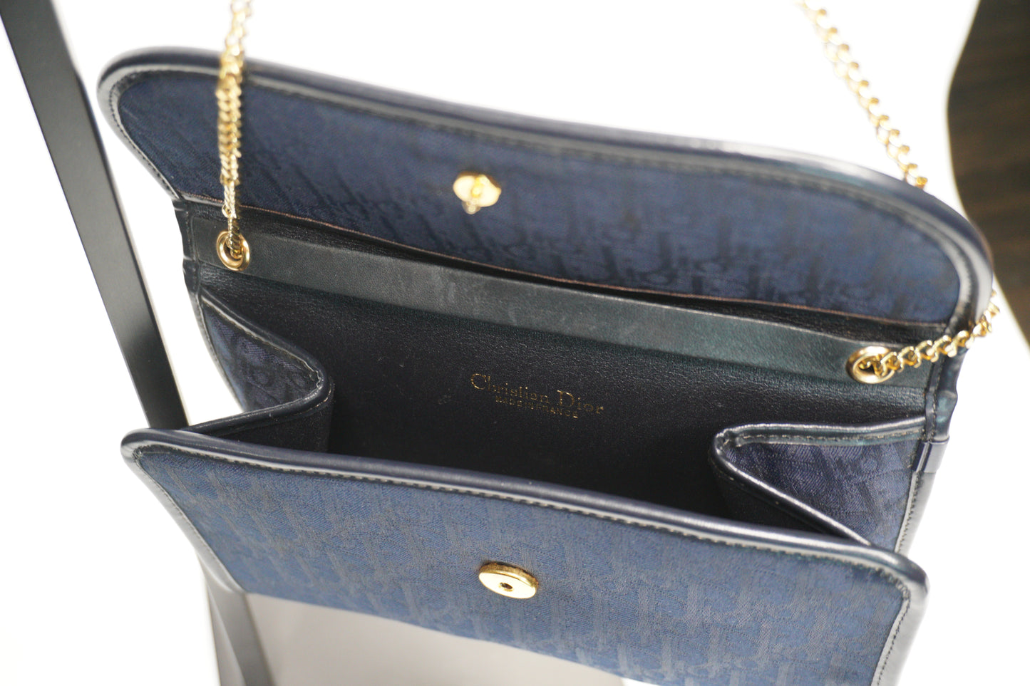 Christian Dior Vintage Trotter Canvas Chain Shoulder Bag - Navy Blue