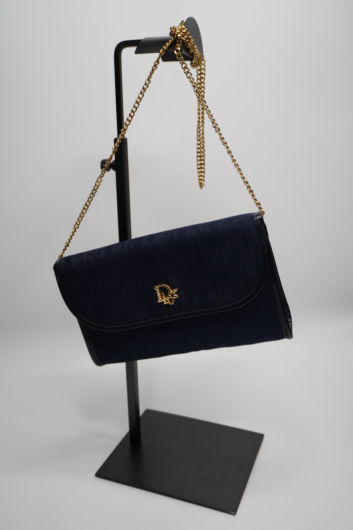 Christian Dior Vintage Trotter Canvas Chain Shoulder Bag - Navy Blue