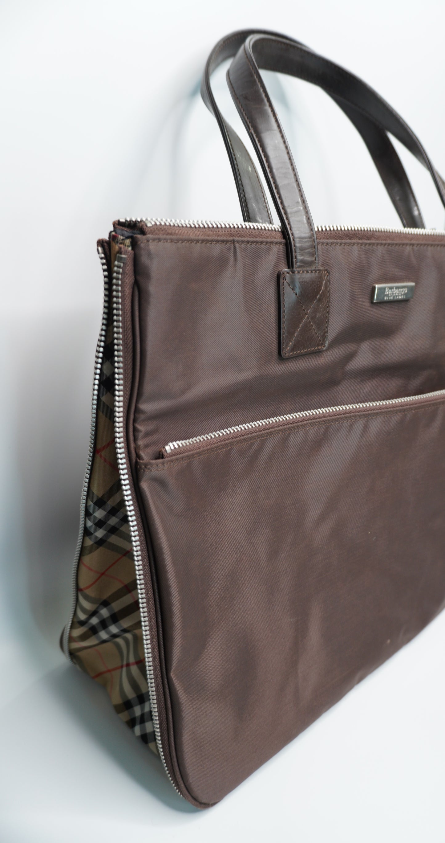 Burberry Brown Nylon and Calfskin Briefcase