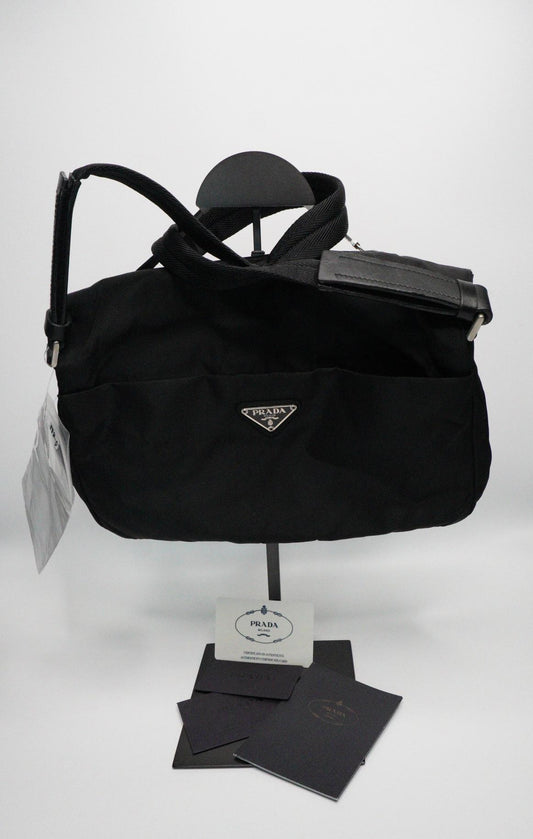 Prada Black Nylon Shoulder Bag with Leather Strap