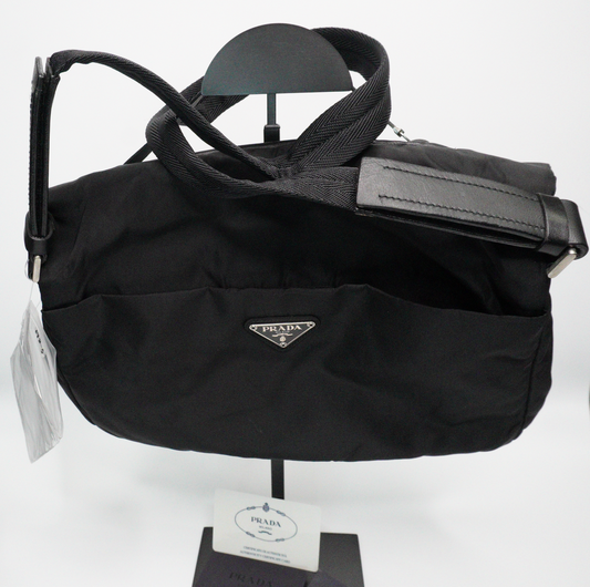 Prada Black Nylon Shoulder Bag with Leather Strap