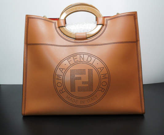 Fendi Runway Shopper Tote Bag in Tan Calfskin Leather
