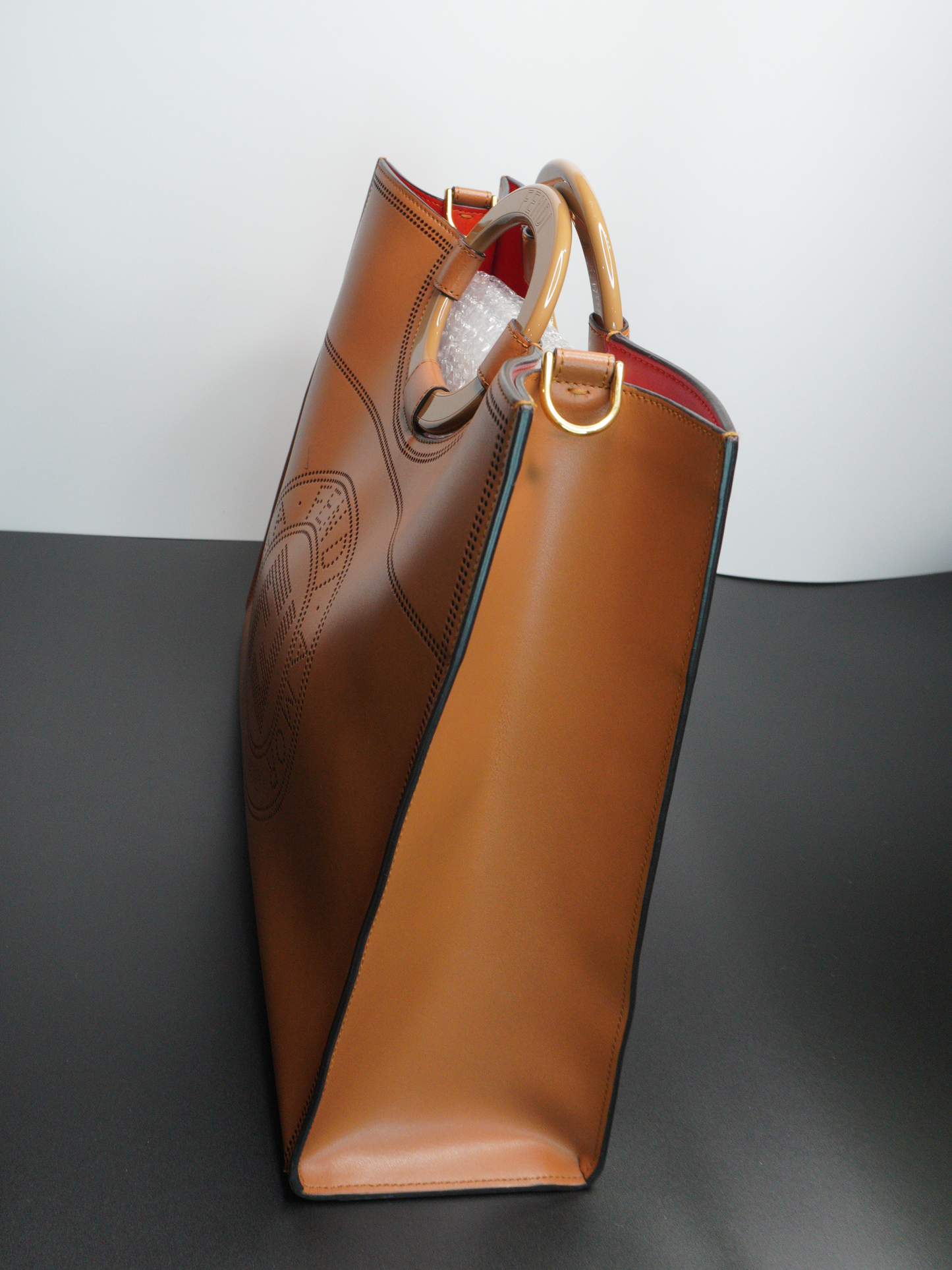 Fendi Runway Shopper Tote Bag in Tan Calfskin Leather