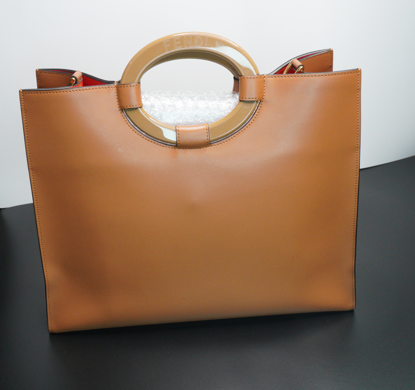 Fendi Runway Shopper Tote Bag in Tan Calfskin Leather