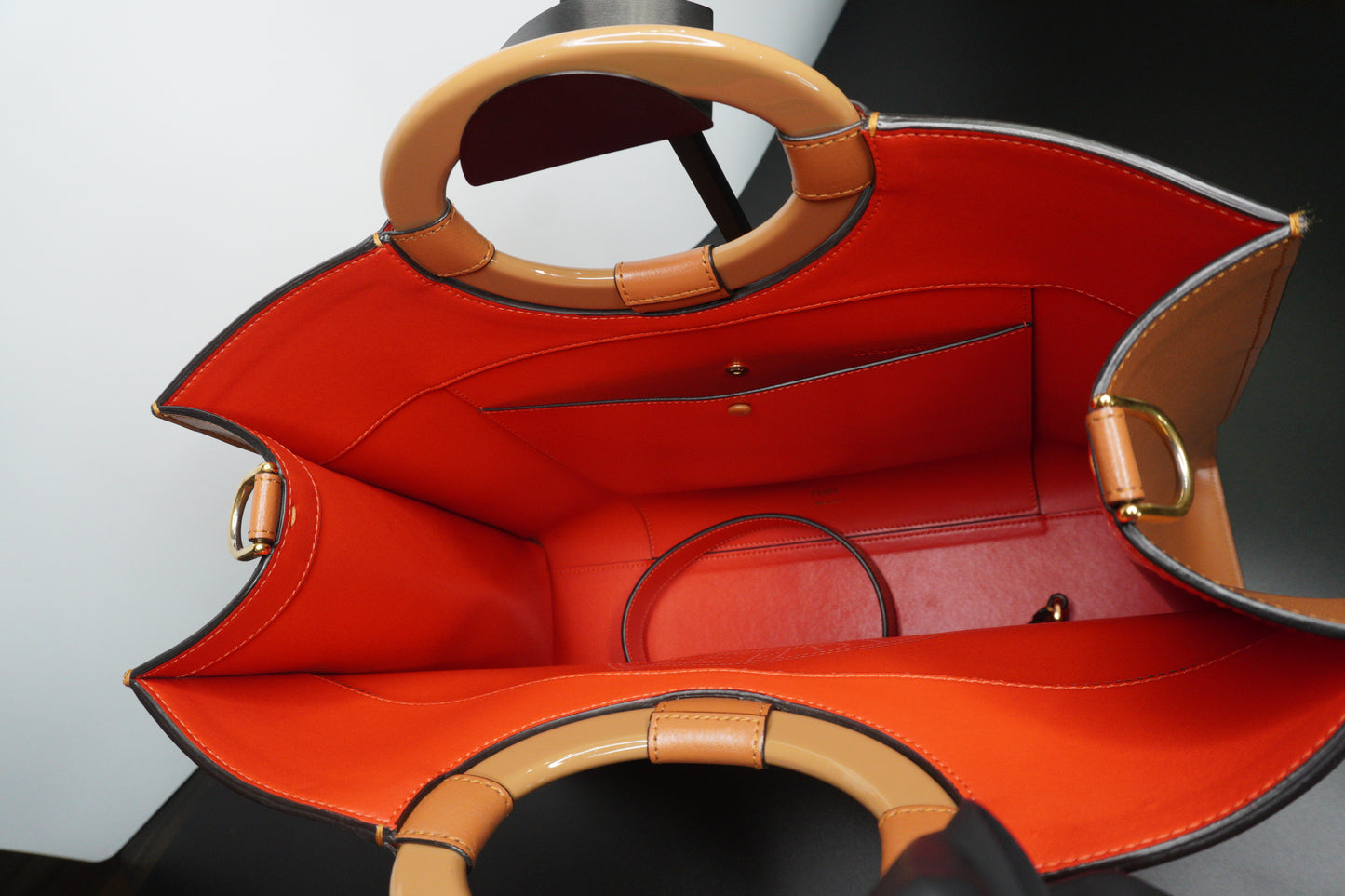 Fendi Runway Shopper Tote Bag in Tan Calfskin Leather