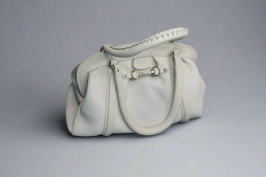 Vintage Christian Dior White Leather Satchel