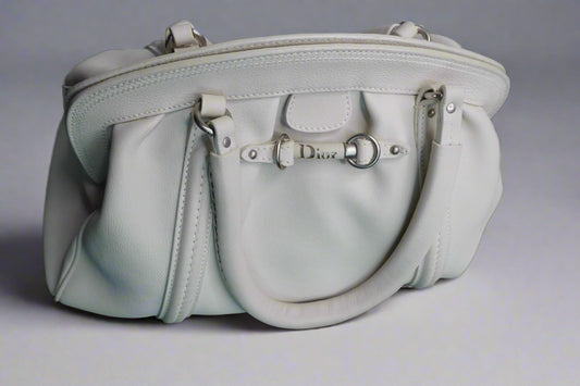Vintage Christian Dior White Leather Satchel