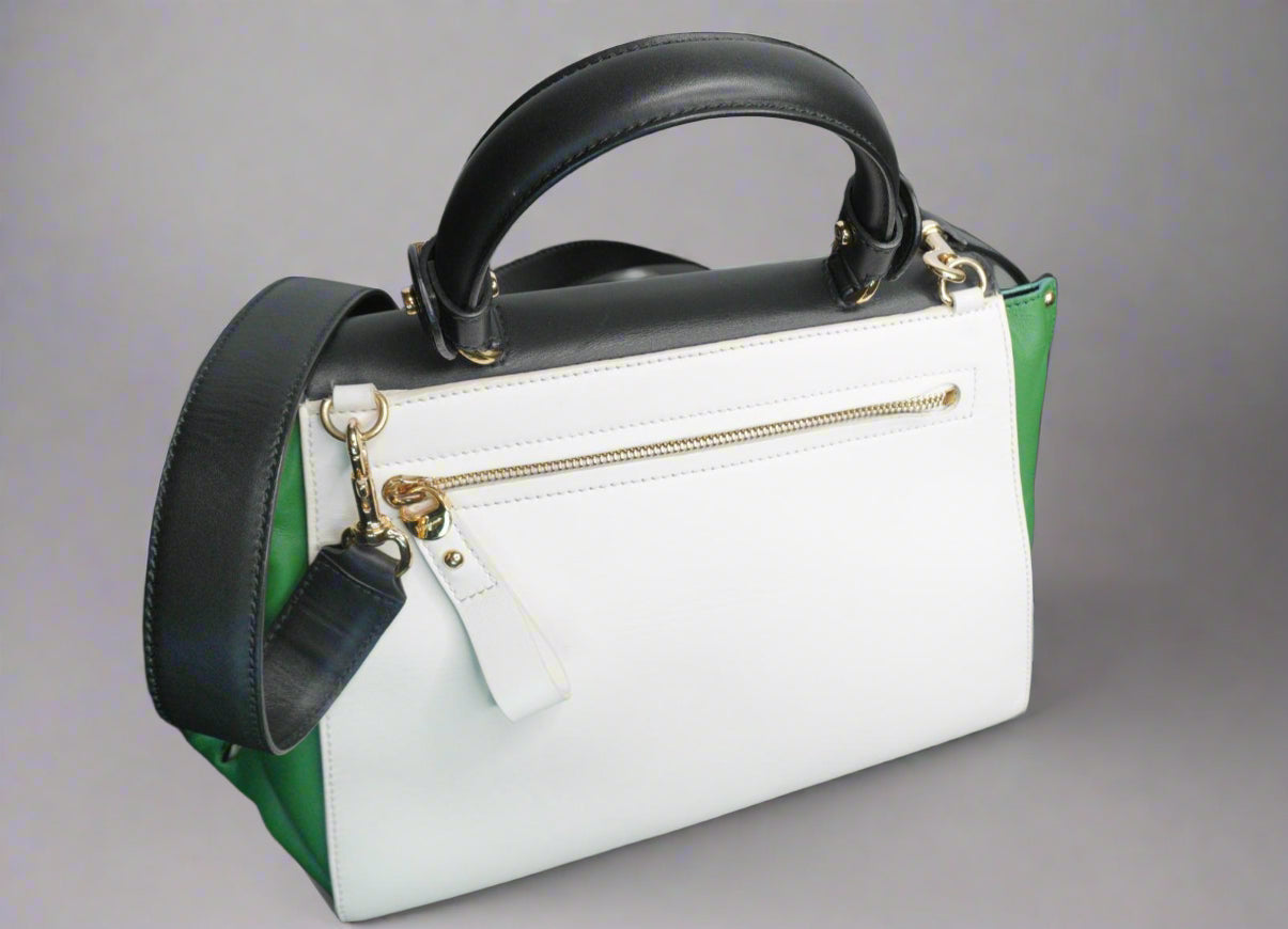 Salvatore Ferragamo Sofia Small Satchel – Black/White/Green