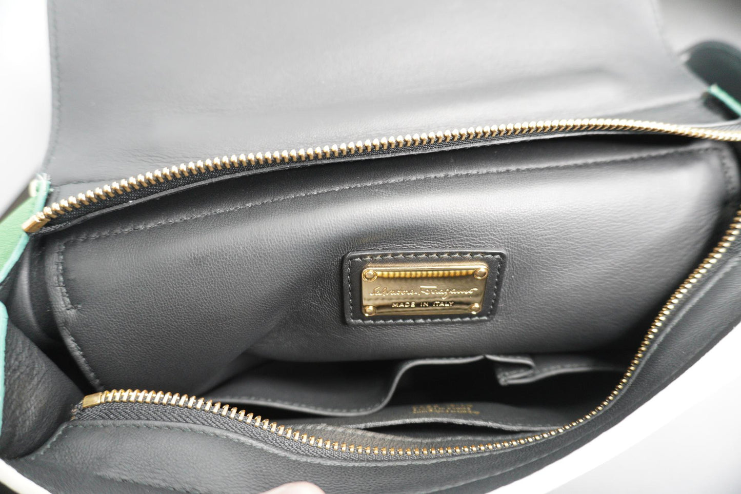 Salvatore Ferragamo Sofia Small Satchel – Black/White/Green