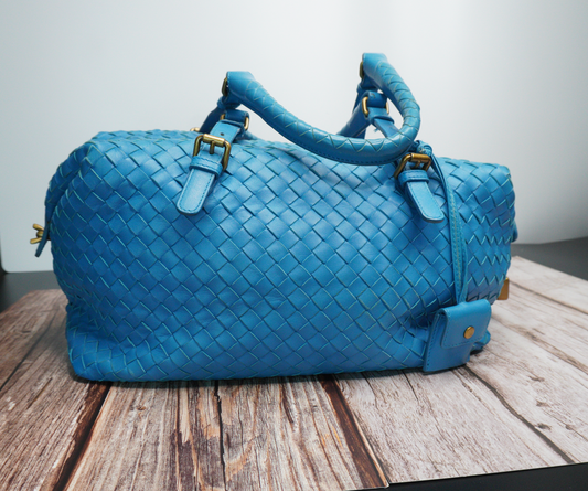 Bottega Veneta Intrecciato Light Blue Boston Bag