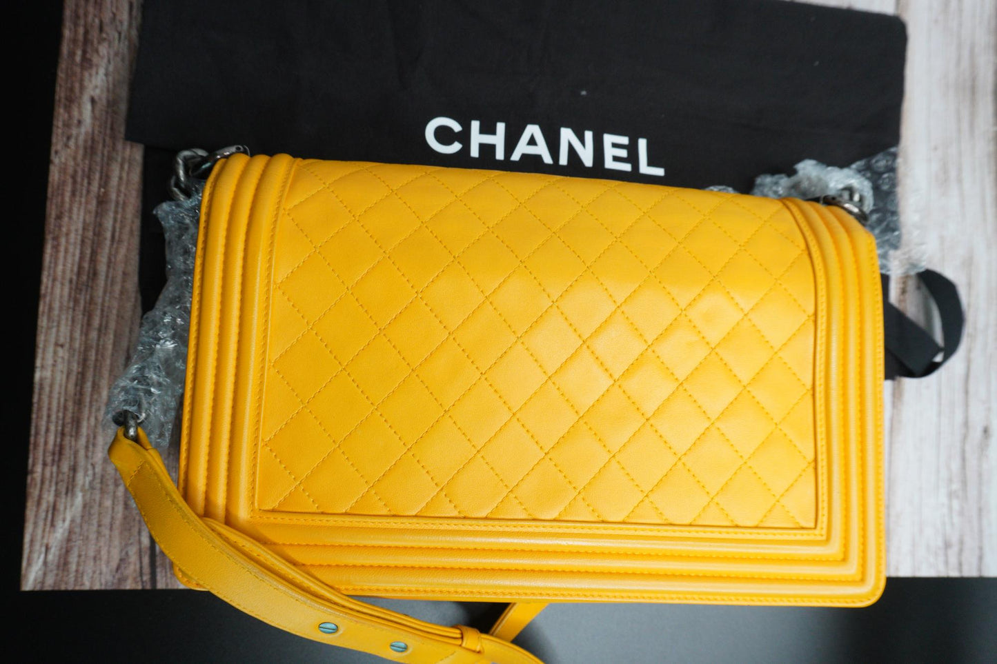 Chanel Boy Bag Yellow Lambskin with Silver Hardware