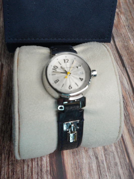 Louis Vuitton Tambour Watch with Black Leather Strap