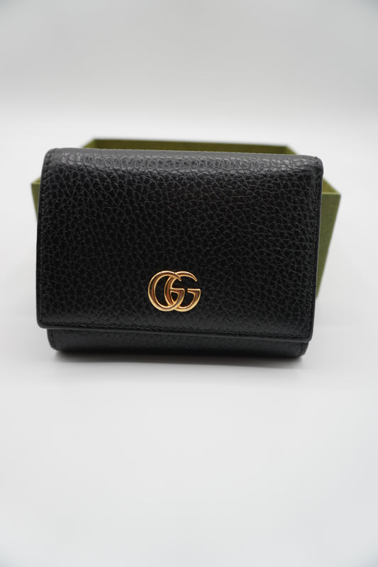 Gucci Black Leather Compact Wallet with GG Logo