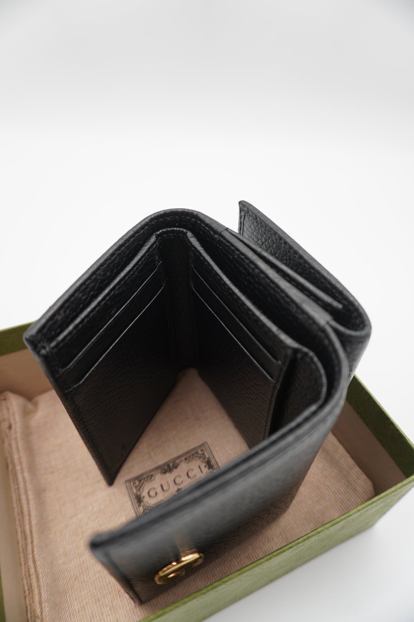 Gucci Black Leather Compact Wallet with GG Logo