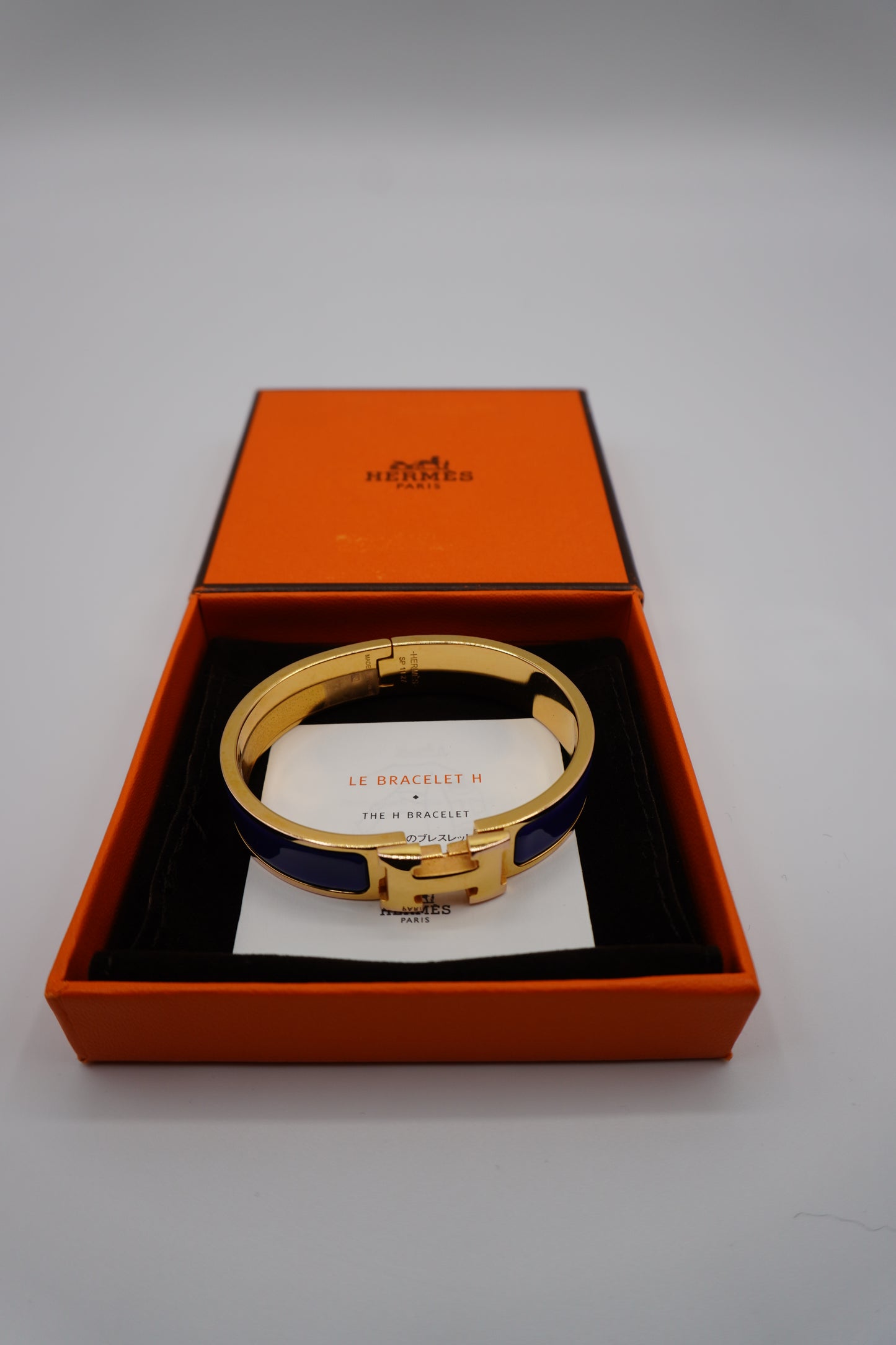 Hermès Clic H Bracelet in Gold & Blue Enamel