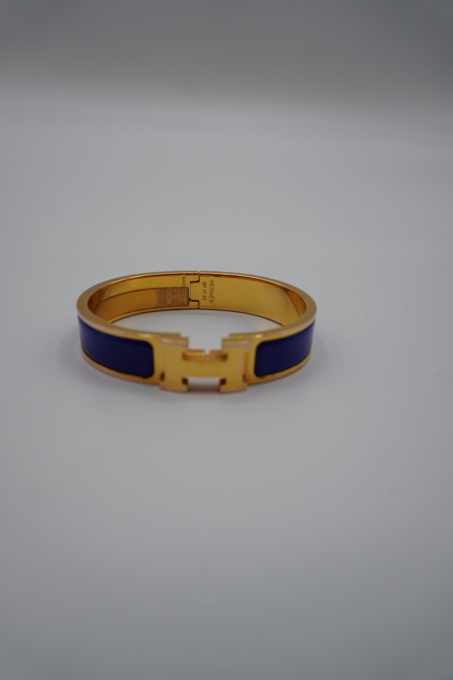 Hermès Clic H Bracelet in Gold & Blue Enamel