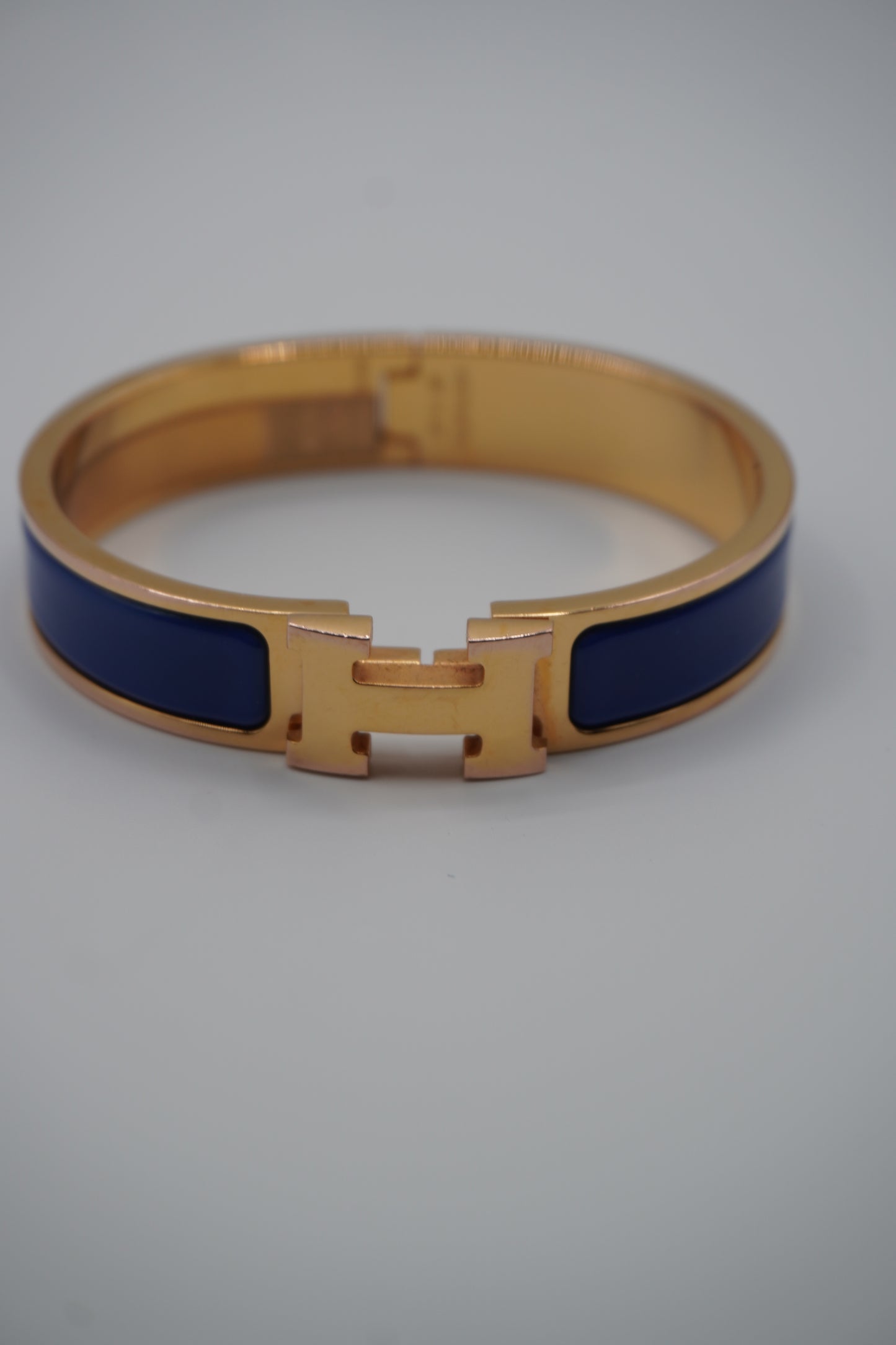 Hermès Clic H Bracelet in Gold & Blue Enamel