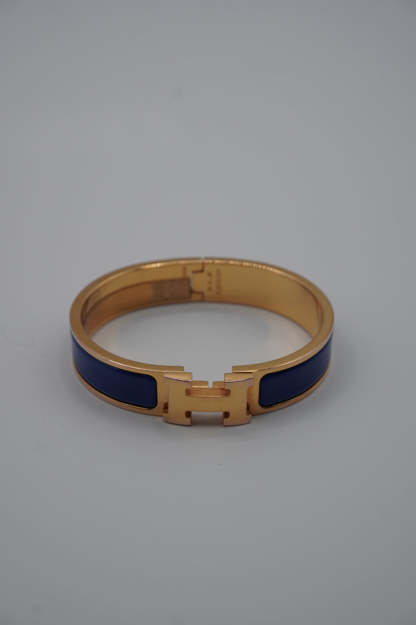 Hermès Clic H Bracelet in Gold & Blue Enamel