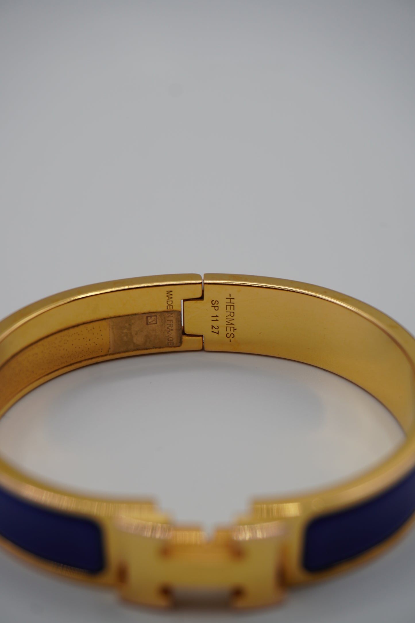Hermès Clic H Bracelet in Gold & Blue Enamel