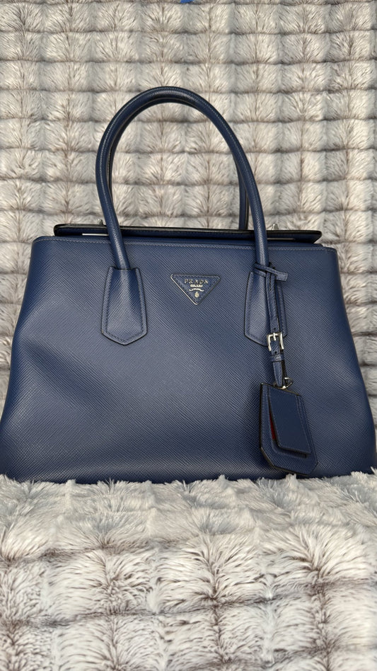 Prada Saffiano Cuir Double Tote – Bluette
