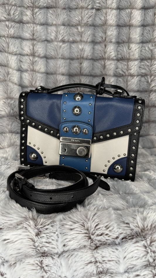 Prada Black/Blue Saffiano Leather Studded