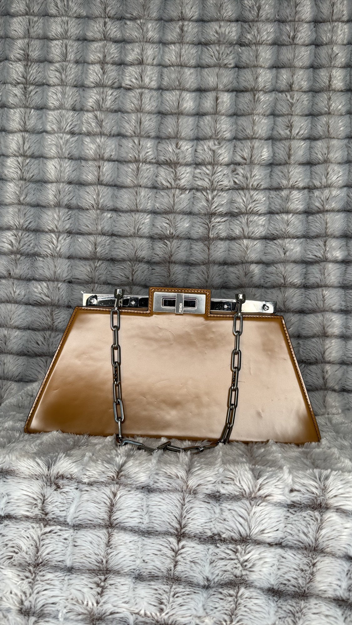 Fendi Peekaboo Cut Medium Chain Shoulder Bag – Brushed Leather, Brown