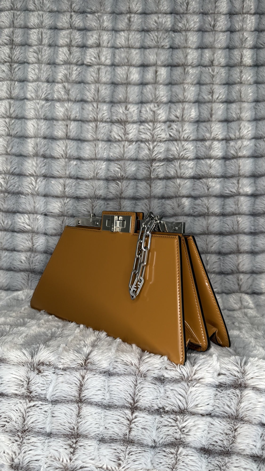 Fendi Peekaboo Cut Medium Chain Shoulder Bag – Brushed Leather, Brown