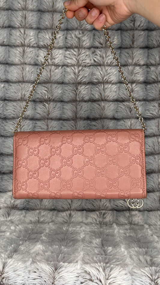 GUCCI Guccissima Leather Chain Shoulder Bag - Pink