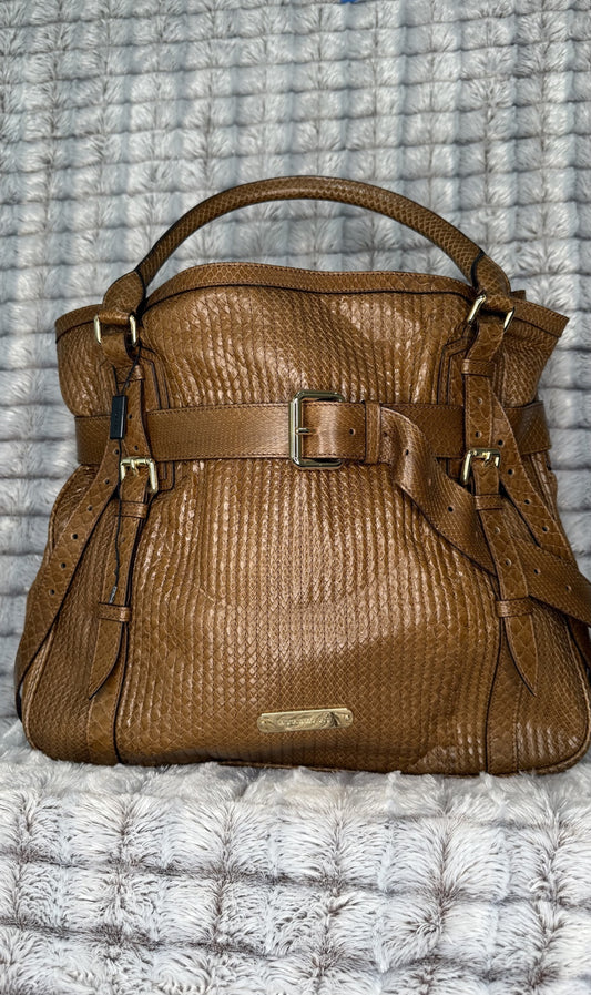 Burberry Stitched Leather Bridle Tote Bag – Brown