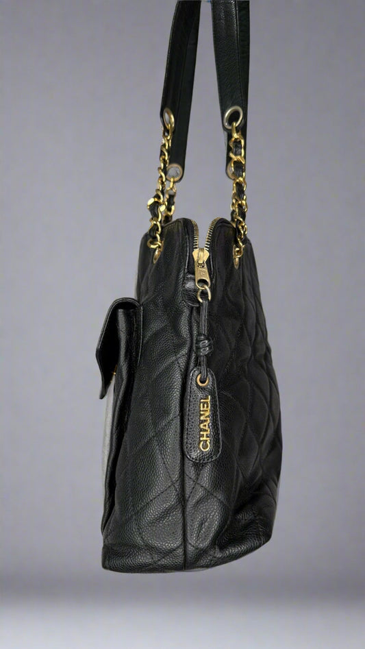 Chanel Caviar CC Quilted Front Pocket Bag - Black