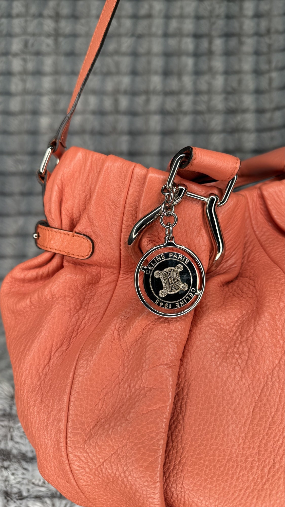 Celine Soft Gathered Leather Shoulder Bag – Coral