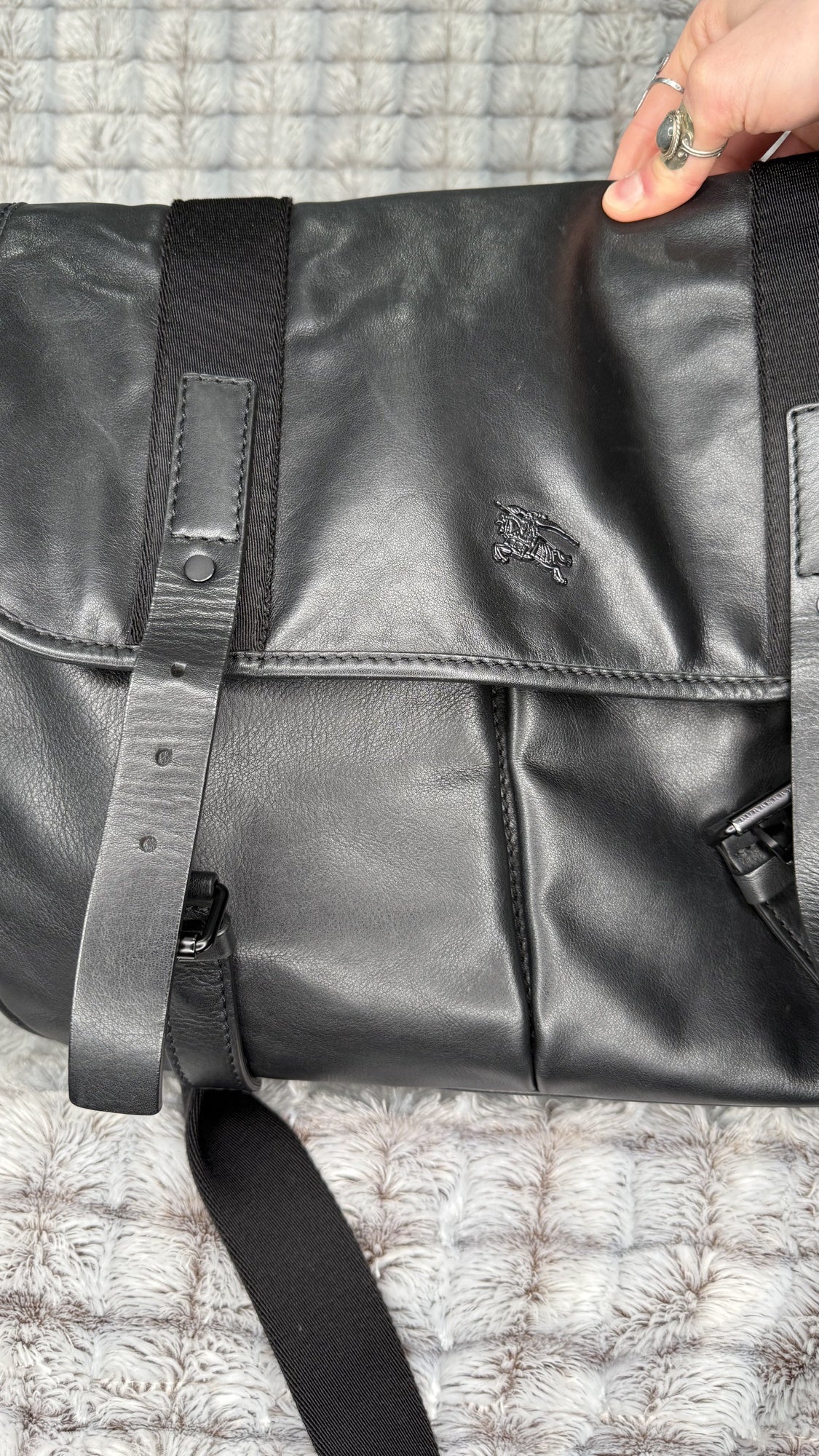 Burberry Leather Messenger Bag – Black