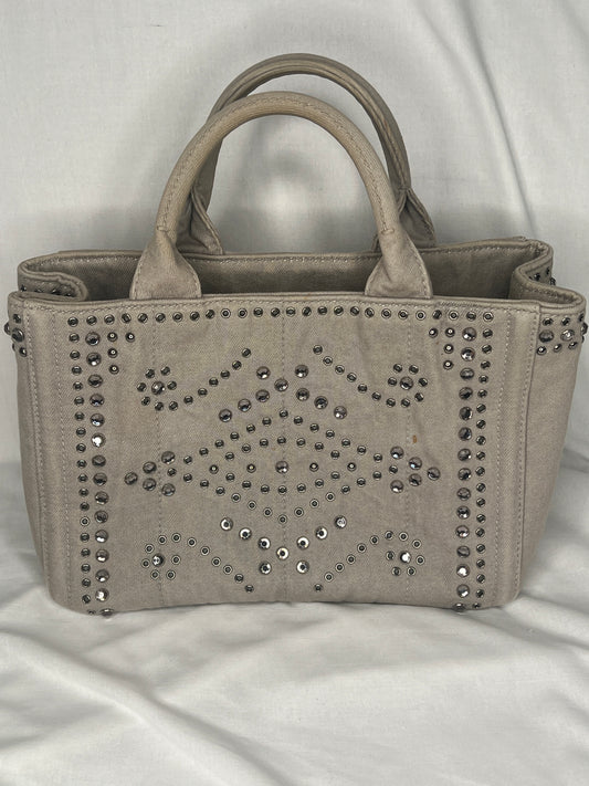 Prada Canapa Studded Canvas Tote Bag in Taupe