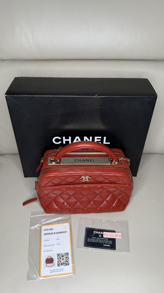 Chanel Medium Trendy CC Bowling Bag in Red Quilted Lambskin