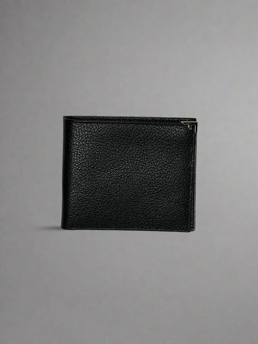 Salvatore Ferragamo Men's Black Leather Wallet with Gold Corner Detail