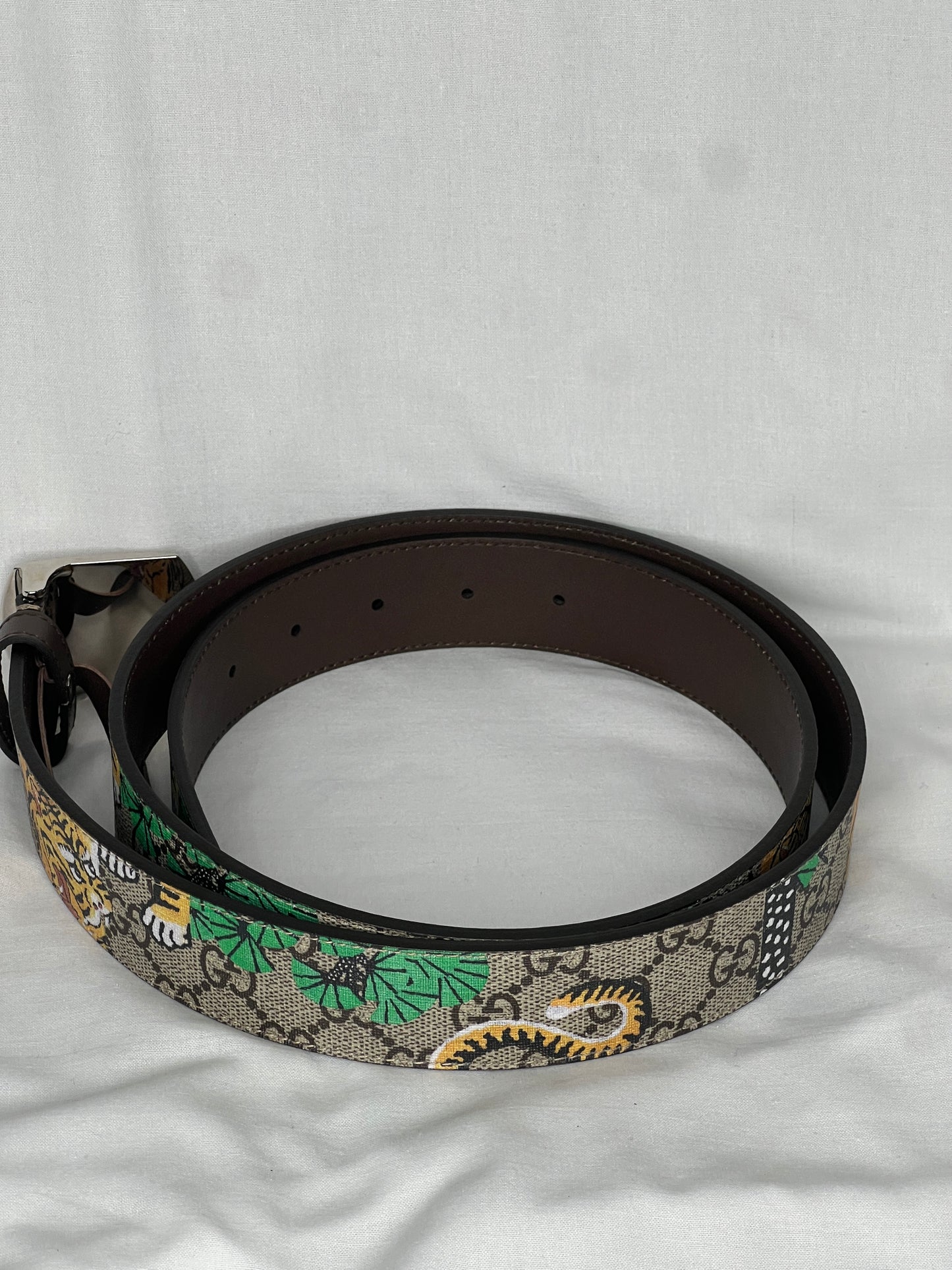 Gucci GG Supreme Canvas Belt with Tiger & Jungle Print