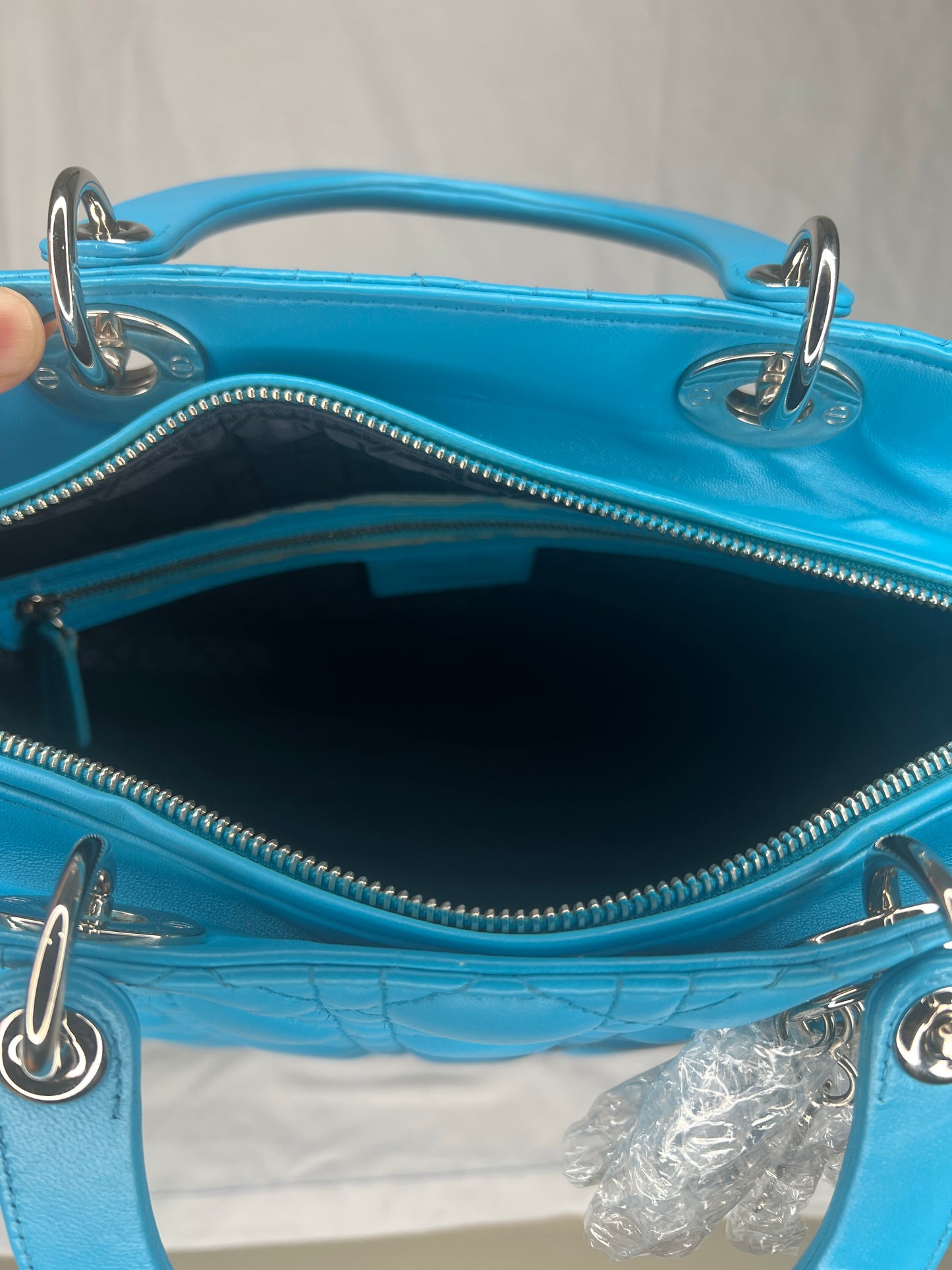 Dior Lady Dior Medium Bag in Blue Lambskin Leather