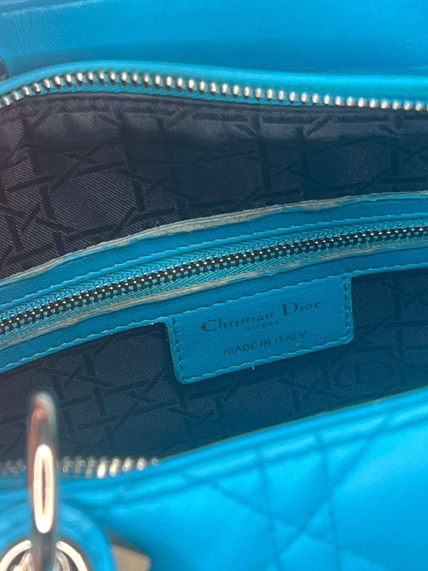 Dior Lady Dior Medium Bag in Blue Lambskin Leather