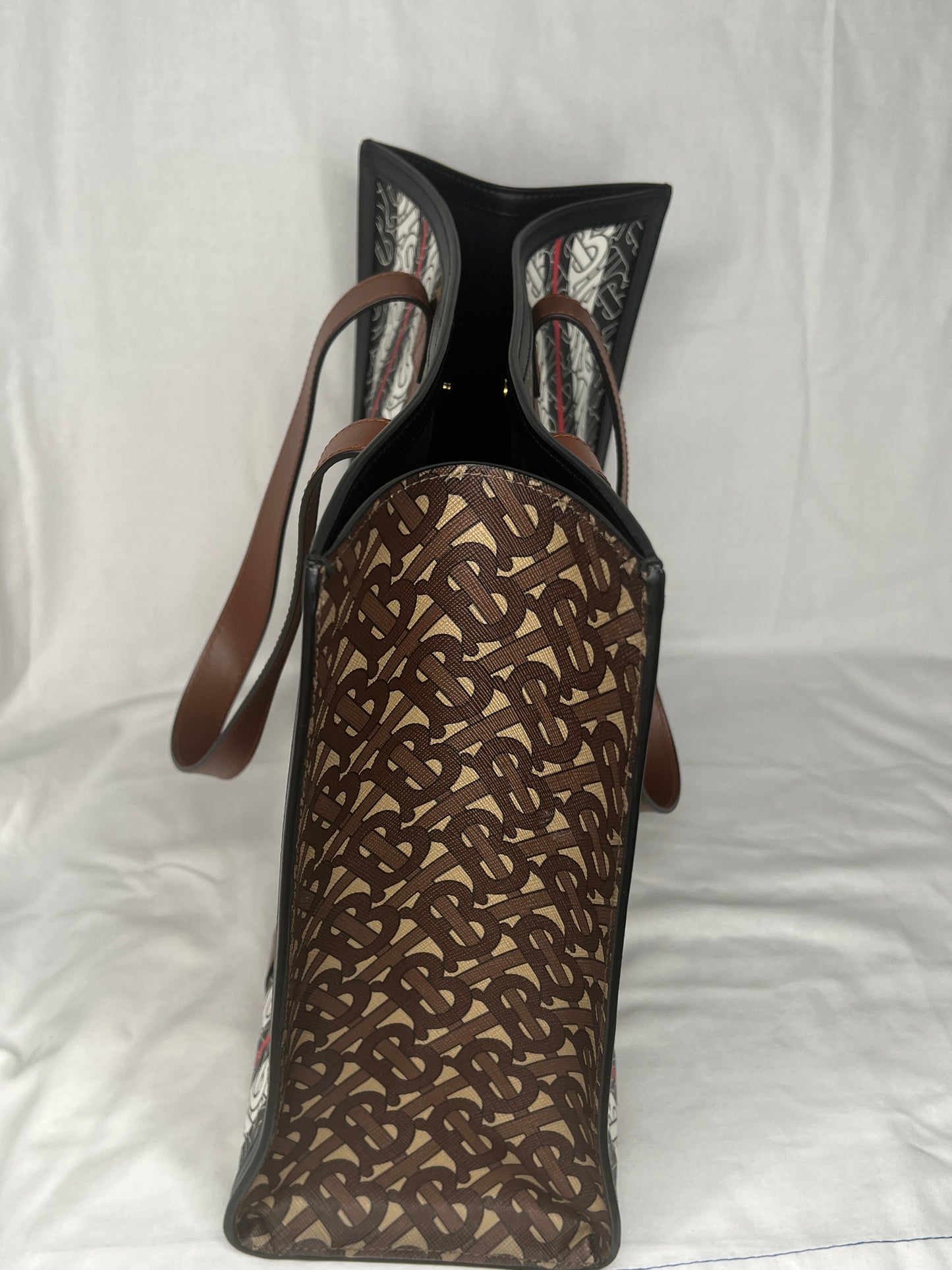Burberry Monogram Stripe E-Canvas Portrait Tote Bag