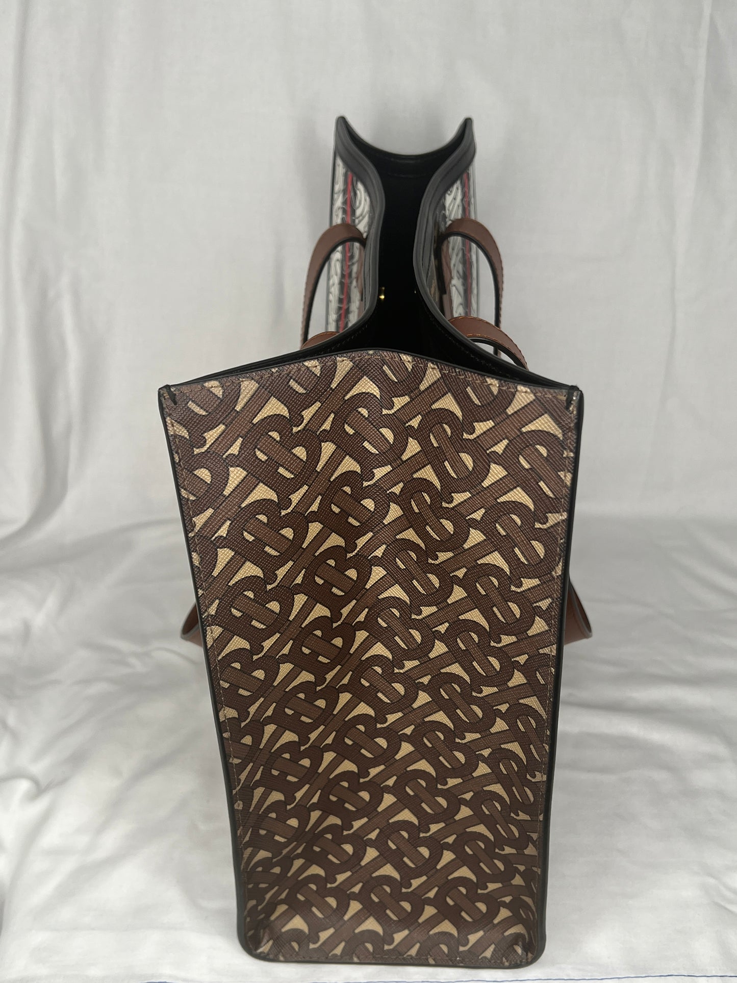 Burberry Monogram Stripe E-Canvas Portrait Tote Bag