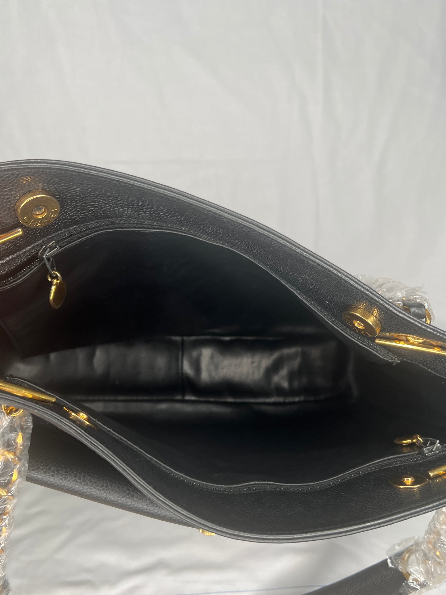 Chanel Vintage Caviar Leather Shoulder Bag with Gold CC Logo