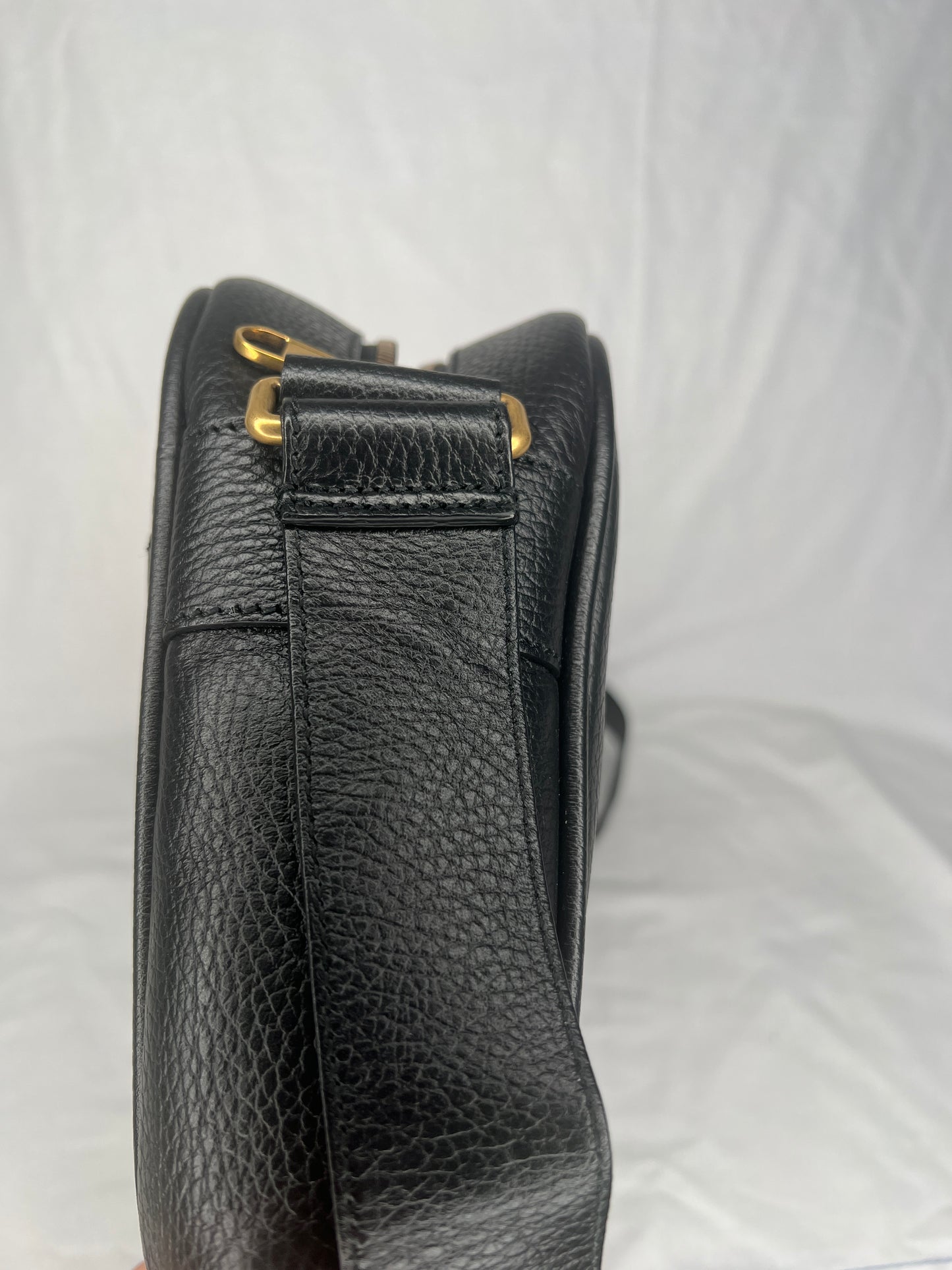 Gucci Black Leather Logo Messenger Bag
